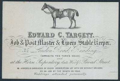 Edward C Targett, Job- und Postmeister und Betreiber eines Mietstalls, Visitenkarte von English School