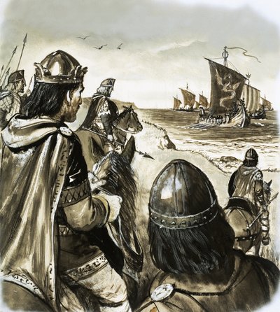 Eduard der Bekenner als junger König, der Ärger von dänischen Eindringlingen erträgt von English School