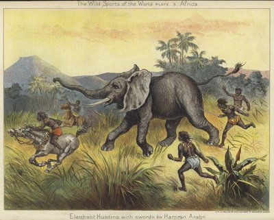 Elefantenjagd mit Schwertern durch Hamran-Araber von English School