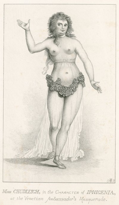 Elizabeth Chudleigh, in der Rolle der Iphigenie beim Maskenball der venezianischen Botschafter, Ranelagh, London von English School