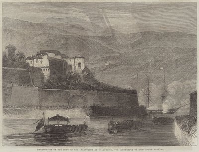 Einschiffung des Leichnams des Zarewitsch in Villafranca zur Überführung nach Russland (Stich) von English School