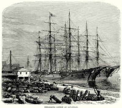 Verladung von Baumwolle in Savannah (Gravur) von English School