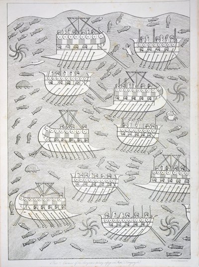 Feinde der Assyrer suchen Zuflucht in Schiffen, Tafel 71 aus Ninive und seine Überreste von Austen Henry Layard (1817-94) veröffentlicht 1849 von English School