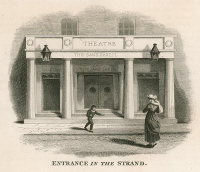Eingang in The Strand des Sans Pareil Theaters (Adelphi Theatre), London von English School