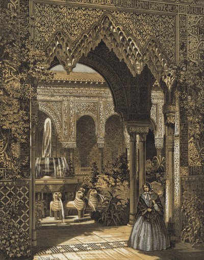 Eingang zum Löwenhof, der Alhambra-Hof, Crystal Palace, Sydenham, London von English School