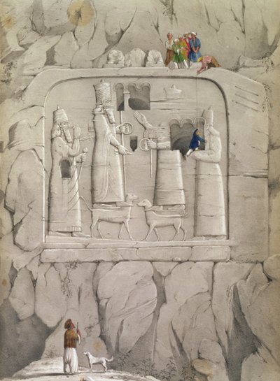 Untersuchung einer assyrischen Felsenskulptur, aus "Entdeckungen in den Ruinen von Ninive und Babylon" von Austen Henry Layard von English School