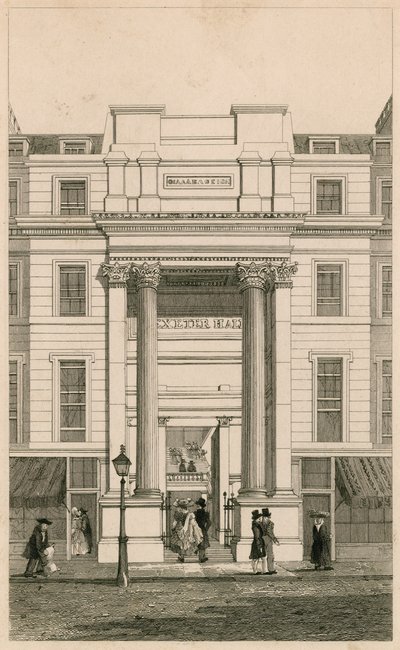Exeter Hall, Strand, London; aus Gentlemans Magazine; Proof von English School