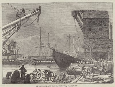 Export Dock und Old Block-House, Blackwall (Stich) von English School