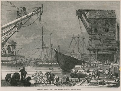 Exportdock und altes Blockhaus, Blackwall von English School