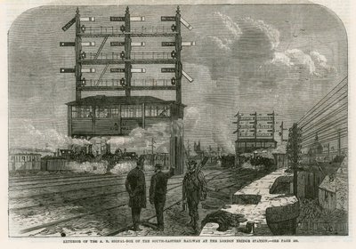 Außenansicht des AB-Signalhauses der South-Eastern Railway am London Bridge Bahnhof von English School