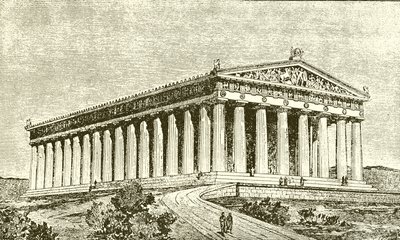 Außenansicht des Parthenon in Athen zur Zeit seiner Erbauer von English School