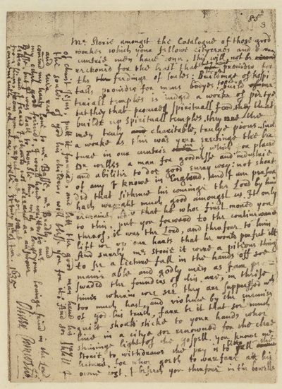 Faksimile eines Briefes von Oliver Cromwell an Mr. Storie, datiert St. Ives von English School