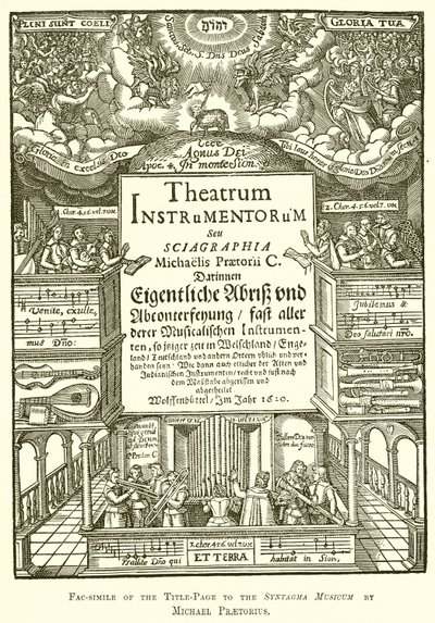 Faksimile der Titelseite des Syntagma Musicum von Michael Praetorius von English School