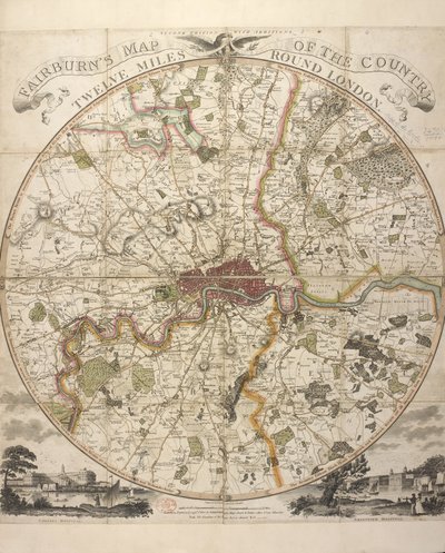 Fairburns Karte des Landes zwölf Meilen um London von English School
