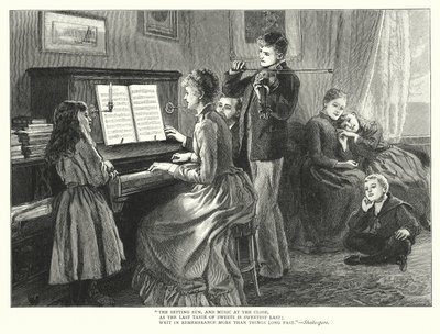 Familie spielt zusammen Musik (Gravur) von English School