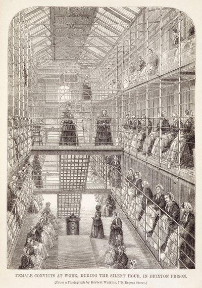 Weibliche Strafgefangene bei der Arbeit während der stillen Stunde im Brixton-Gefängnis, aus The Criminal Prisons of London and Scenes of Prison Life von Henry Mayhew (1812-87) und John Binny, 1860 von English School
