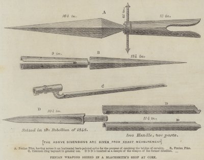 Fenianische Waffen, beschlagnahmt in einer Schmiede in Cork (Gravur) von English School