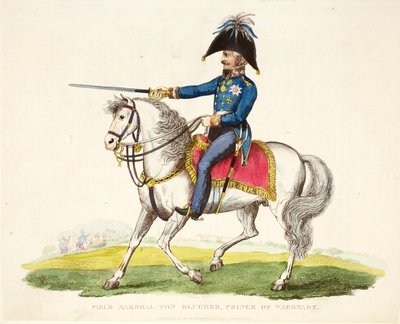 Feldmarschall von Blücher, Prinz von Wagstadt, veröffentlicht von Richard Evans, graviert von Romney, Illustration aus An Historical Account of the Battle of Waterloo von William Mudford, 1816 von English School