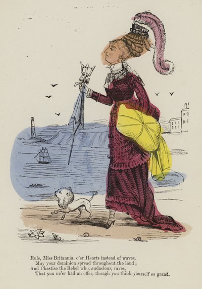 Figur einer Frau, die mit einem kleinen Hund entlang der Strandpromenade geht von English School