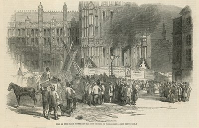 Feuer im Uhrturm der neuen Houses of Parliament von English School