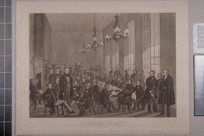 Erstes Chartistentreffen, British Coffee House in der Cockspur Street, 1839 von English School