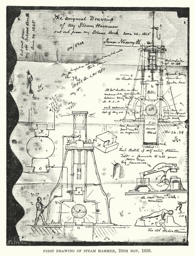 Erste Zeichnung des Dampfhammers, 24. November 1839 von English School