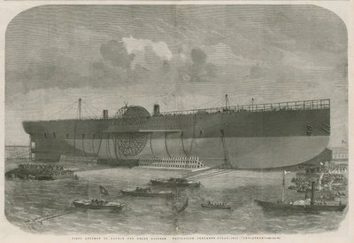 Erster Versuch, das Dampfschiff Leviathan der Great Eastern Navigation Company zu starten von English School