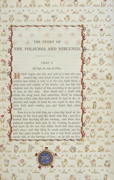 Erste Seite aus Die Geschichte der Volsungs und Niblungs, c.1870 von English School