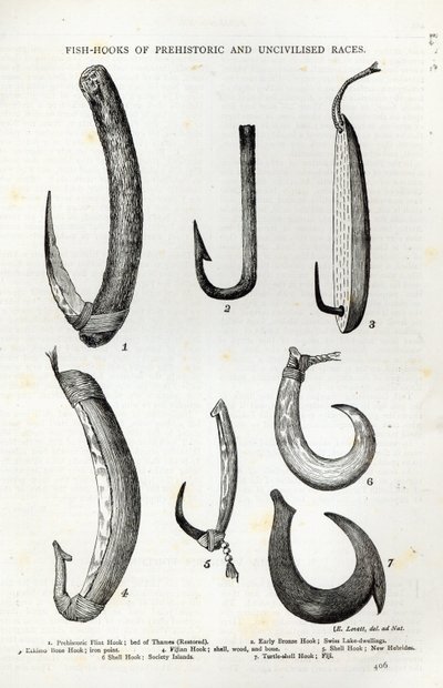 Angelhaken prähistorischer und unzivilisierter Völker, aus 