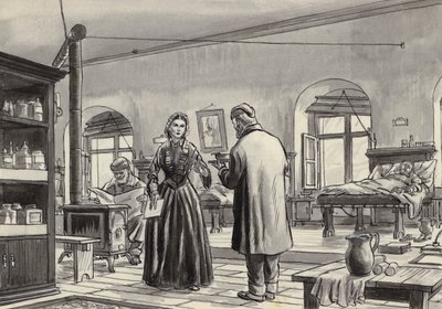 Florence Nightingale arbeitet im Krankenhaus in Scutari von English School