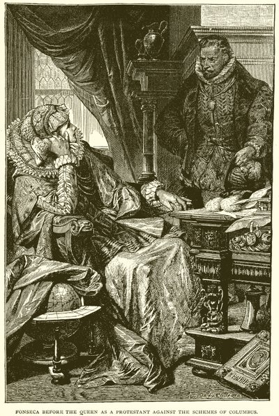 Fonseca vor der Königin als Protestant gegen die Pläne von Kolumbus von English School