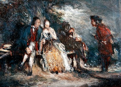 Vier Figuren, zwei davon Liebende, im Gespräch, um 1800 von English School