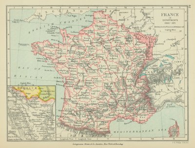 Frankreich in Departements (Farblithografie) von English School