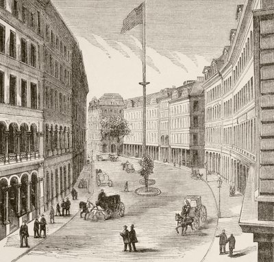 Franklin Street, Boston, Massachusetts in den 1870er Jahren von English School