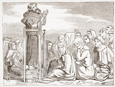 Mönch predigt von einer beweglichen Kanzel, Illustration aus Die Geschichte des Protestantismus von James Aitken Wylie, veröffentlicht 1878 von English School