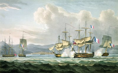 Fregattenaktion in Vizagapatam Roads, vor Indien, 18. September 1804, graviert von T. Sutherland für The Naval Chronology of Great Britain von J. Ralfe, veröffentlicht 1820 von English School