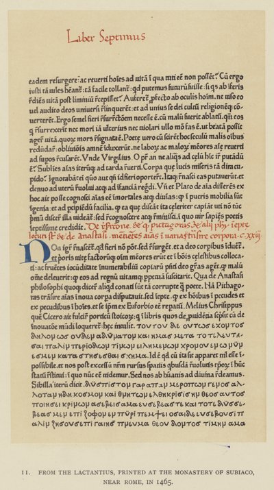 Aus dem Lactantius, gedruckt im Kloster Subiaco, in der Nähe von Rom, 1465 von English School