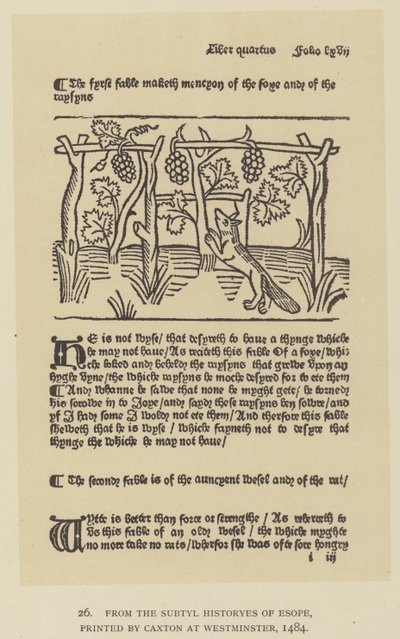 Aus den Subtyl Historyes von Esope, gedruckt von Caxton in Westminster von English School