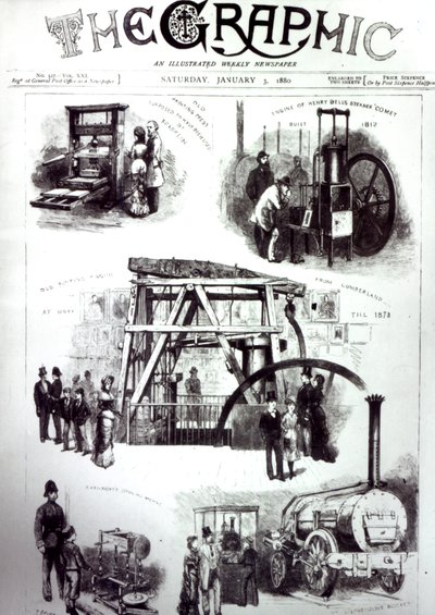 Titelseite von The Graphic mit wichtigen Erfindungen, 3. Januar 1880 von English School
