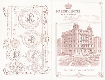Vorder- und Rückseite der Broschüre für das Majestic Hotel in Alexandria von English School
