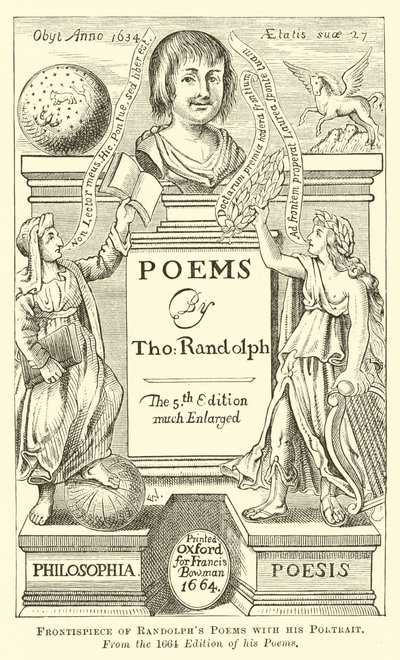 Frontispiz von Randolphs Gedichten mit seinem Porträt von English School