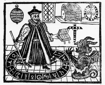 Frontispiz von Die tragische Geschichte des Lebens und Todes von Doktor Faustus, von Christopher Marklin, ca. 1616 von English School