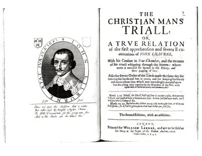 Frontispiz zu Die Prüfung des christlichen Mannes von John Lilburne (ca. 1614-57), 1641 von English School