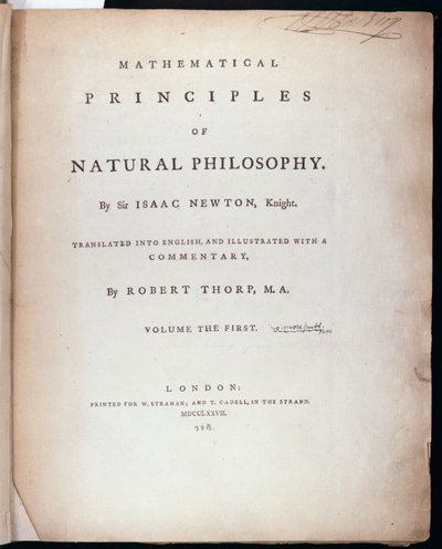 Frontispiz zu Band I der Mathematischen Prinzipien der Naturphilosophie von Sir Isaac Newton, 1777 von English School