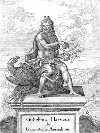 Frontispiz zu William Harveys De Generatione Animalium, veröffentlicht 1651 von English School
