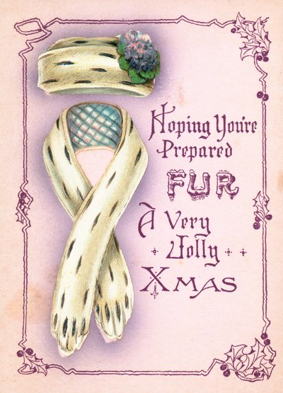 Pelzmütze und Schal, Weihnachtskarte von English School