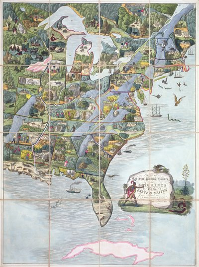 Spiel des Sternenbanners oder Auswanderer in die Vereinigten Staaten, Brettspiel ca. 1860 von English School