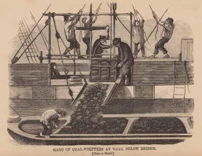 Kohlenarbeiter bei der Arbeit unterhalb der Brücke von English School
