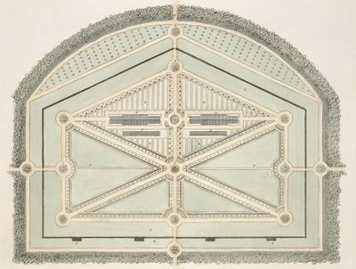 Garten im alten französischen Stil, aus Hints on the Formation of Gardens and Pleasure Grounds von John Claudius Loudon (1783-1843) veröffentlicht 1812 von English School