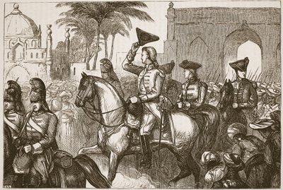 General Goddard betritt Surat, Illustration aus Cassells Illustrierter Geschichte Indiens von James Grant, veröffentlicht 1879 von English School